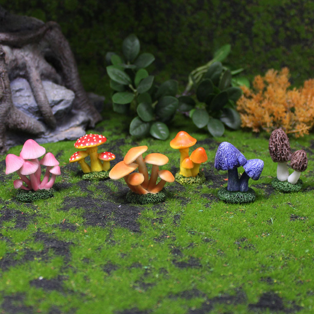 Bonsai Garden Desk - 6Pcs Mushroom Garden Decor Resin Miniature